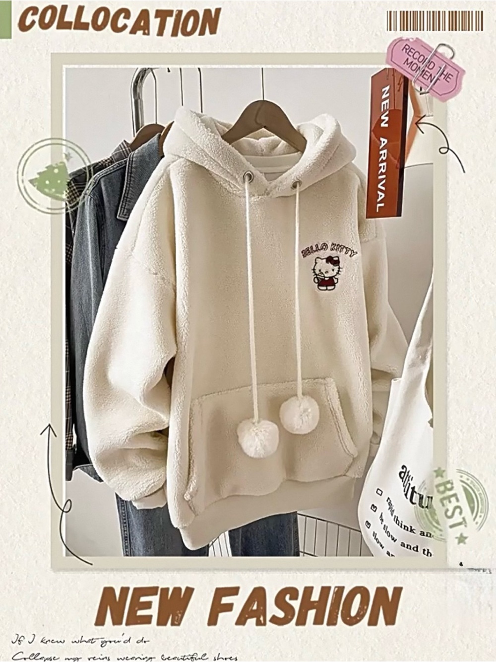Hello Kitty Oversized Plush Pullover Hoodie – White Cozy Fleece